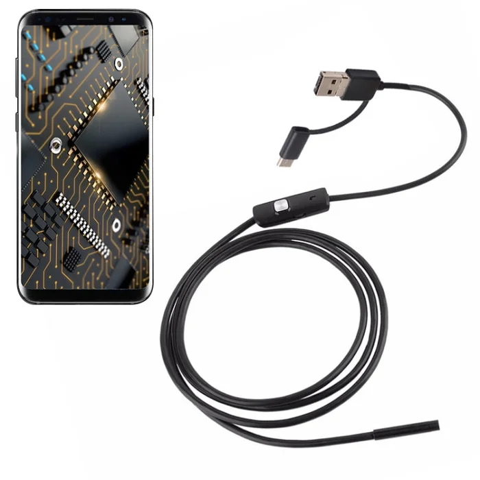 AN100 3 in 1 IP67 Waterproof USB-C / Type-C + Micro USB + USB HD Endoscope Hard Tube Inspection Camera for Parts of OTG Function Android Mobile Phone, with 6 LEDs, Lens Diameter:7mm(Length: 1m)