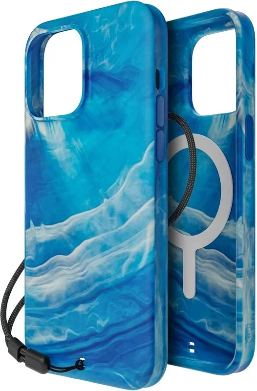 BodyGuardz Carve Marble with MagSafe Phone Case for iPhone 15 Pro Max – Blue