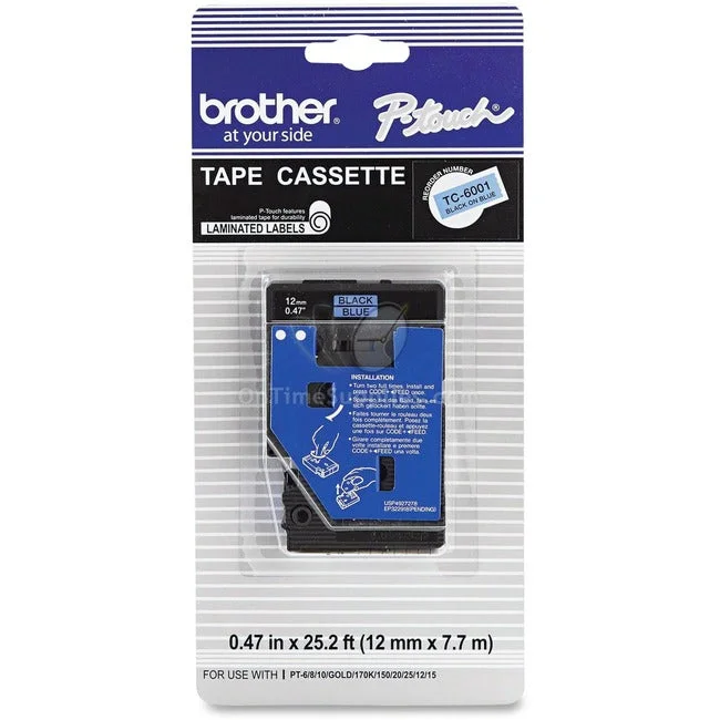 Brother Laminated Tape – Black On Blue – 25 Feet – Pt-10, Pt-12, Pt-12N, Pt-15,