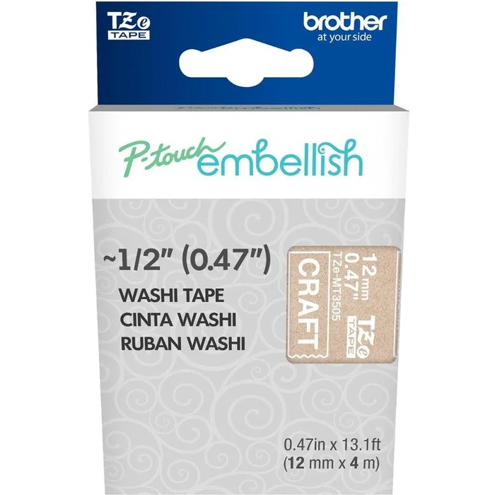 Brother P-touch Embellish White on Craft Washi Tape 12mm (~1/2″) x 4m
