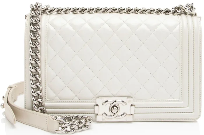 Chanel Iridescent Calfskin Old Medium Boy Bag – White