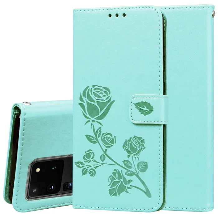 For Galaxy S20 Ultra Rose Embossed Horizontal Flip PU Leather Case with Holder & Card Slots & Wallet(Green)