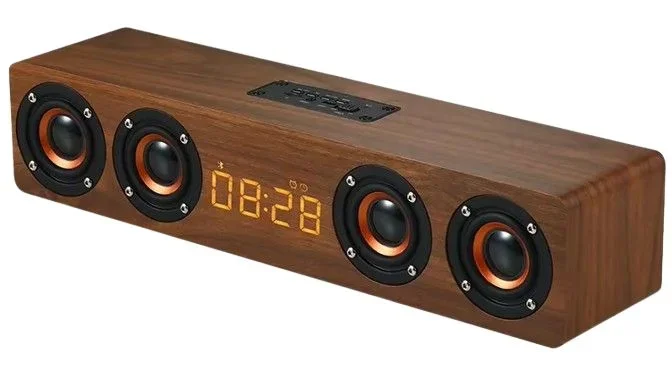 Generic W8 Wooden Wireless Heavy Bass Speaker Subwoofer Soundbar – Red