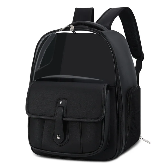PU Pet Bag Cats And Dogs Outing Carrying Capsule Double Shoulder Backpacks(Model 6 Black)