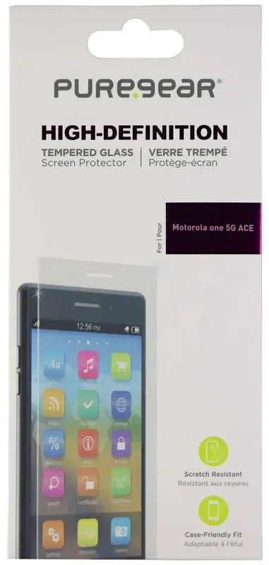 PureGear High-Definition Tempered Glass Screen Protector for Motorola One 5G Ace – Clear