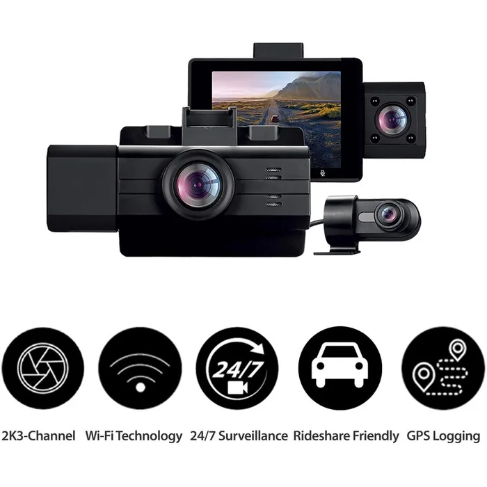 Scout Pro 3 Channel 2K+1080P+,1080P Dshcam W/Wifi App Obd2 G-Snsr