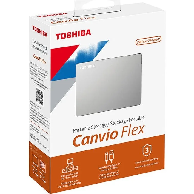Toshiba Canvio Flex HDTX120XSCAA 2 TB Portable Hard Drive – External – Silver