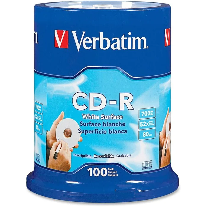 Verbatim Cd-R 700Mb 52X With Blank White Surface – 100Pk Spindle