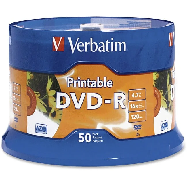 Verbatim Dvd-R 4.7Gb 16X White Inkjet Printable With Branded Hub – 50Pk Spindle